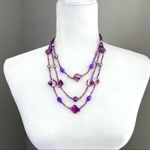 Y2K Boho purple shell beachy multistrand necklace